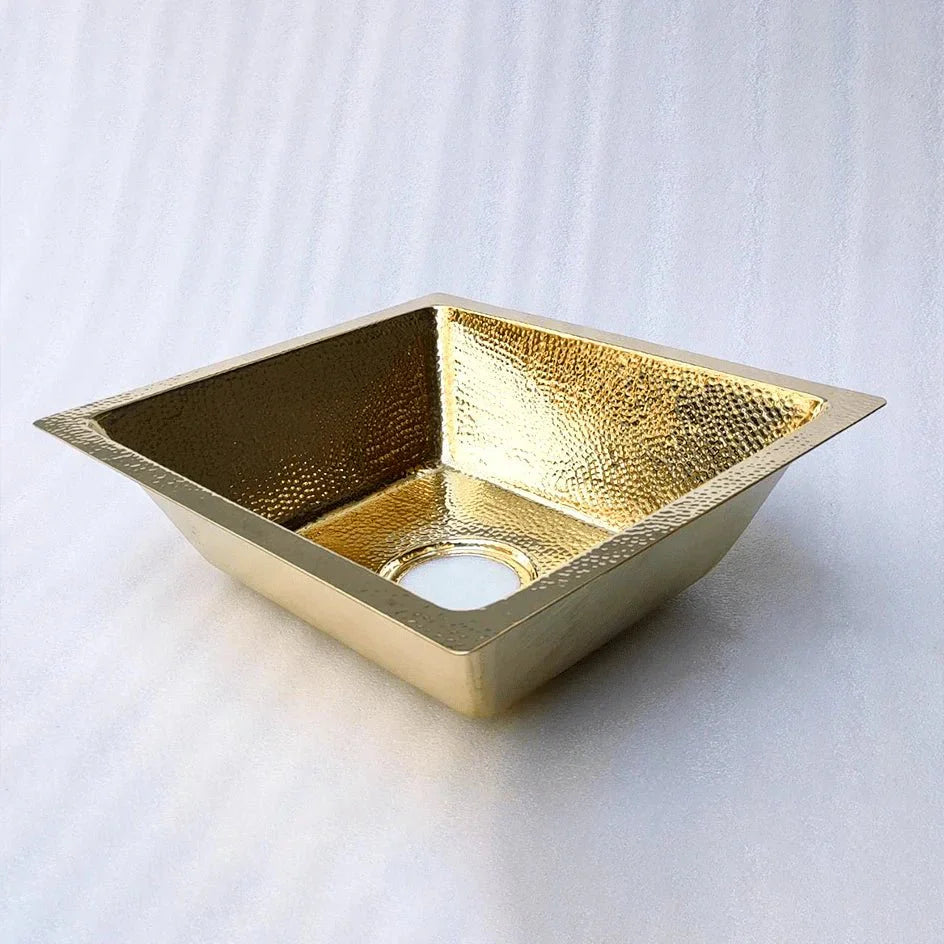 Warm Minimalism Interior Design featuring Handcrafted Hammered Unlacquered Brass Kitchen Sink