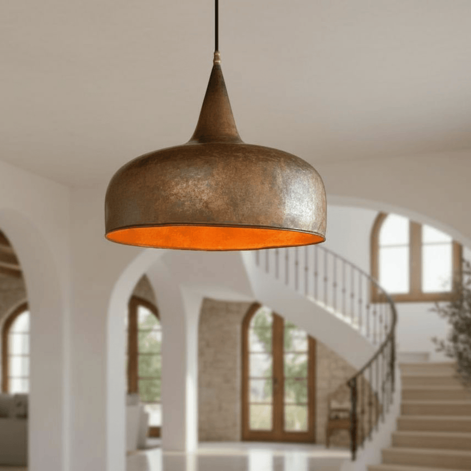 Aged Copper Dome Pendant – Vintage Ceiling Light for Kitchen Interiors - Brass For Homes - 