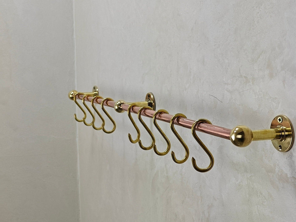 Unlacquered Brass Copper Pot Rail With S Hooks Kitchen Hardware product photo