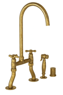 Antique Unlacquered Brass Bridge Kitchen Faucet with Side Sprayer Kitchen Faucets detail view 3