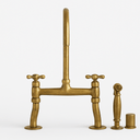 Antique Unlacquered Brass Bridge Kitchen Faucet with Side Sprayer kitchen faucet for kitchen sinks, prep sinks, bridge faucet layouts, and farmhouse kitchens - view 4