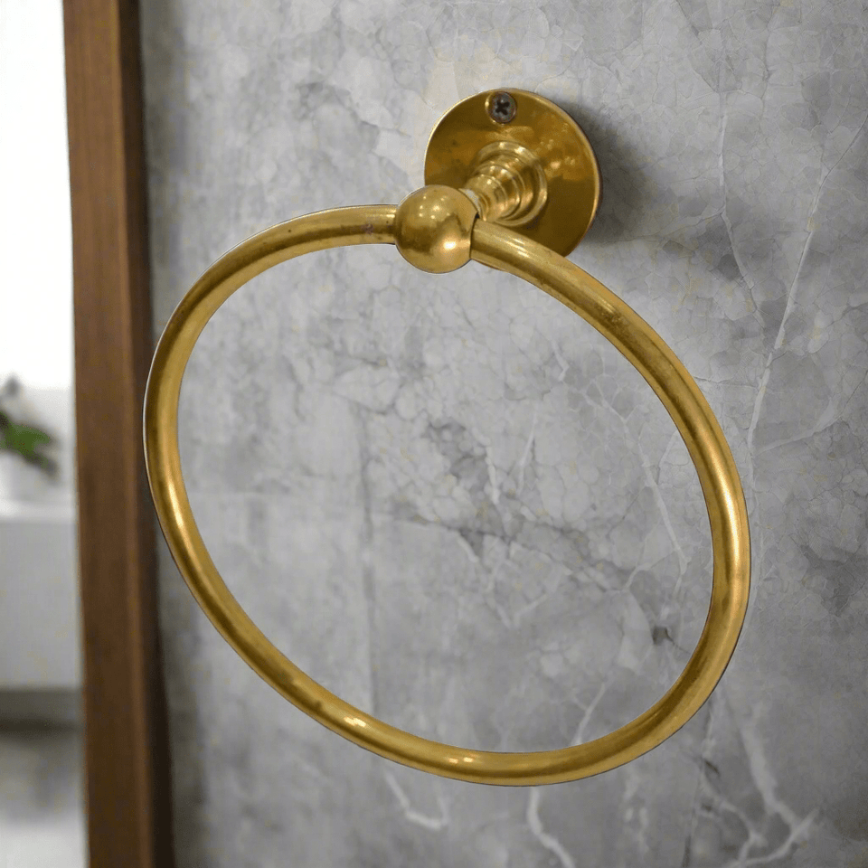 Brass Bathroom Ring Towel Rack bathroom hardware for bathrooms, powder rooms, towel storage, and coordinated fixture sets - view 1