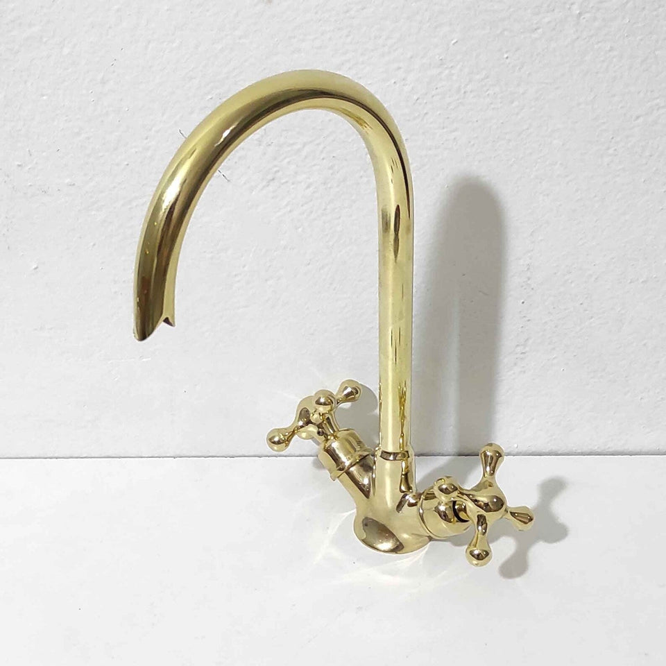 Brass Gooseneck Faucet Single Hole bathroom faucet for bathroom vanities, powder rooms, basin sinks, and vintage-inspired wash spaces - view 1