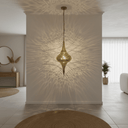 Brass pierced boho pendant light – shadow effects on wall and ceiling