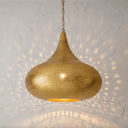 Handmade perforated brass onion dome pendant light – front view showing dome shape