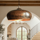 Hammered Copper Dome Pendant – Oxidized Rustic Ceiling Light for Kitchens - Brass For Homes - 