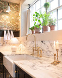 Malmo brass bridge faucet – side view with clean proportions