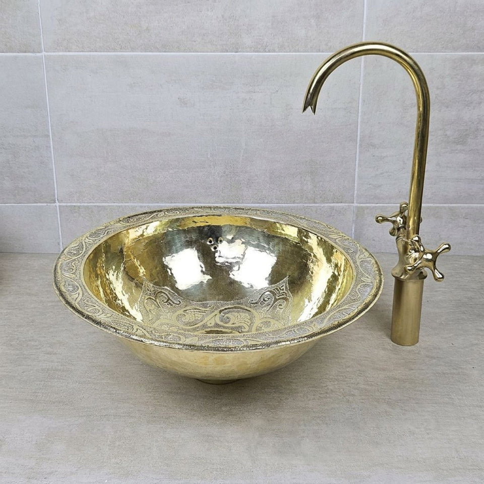 Engraved Brass Bathroom Sink – Round Undermount Basin sink for kitchens, bars, powder rooms, vanities, and statement wash areas - view 1