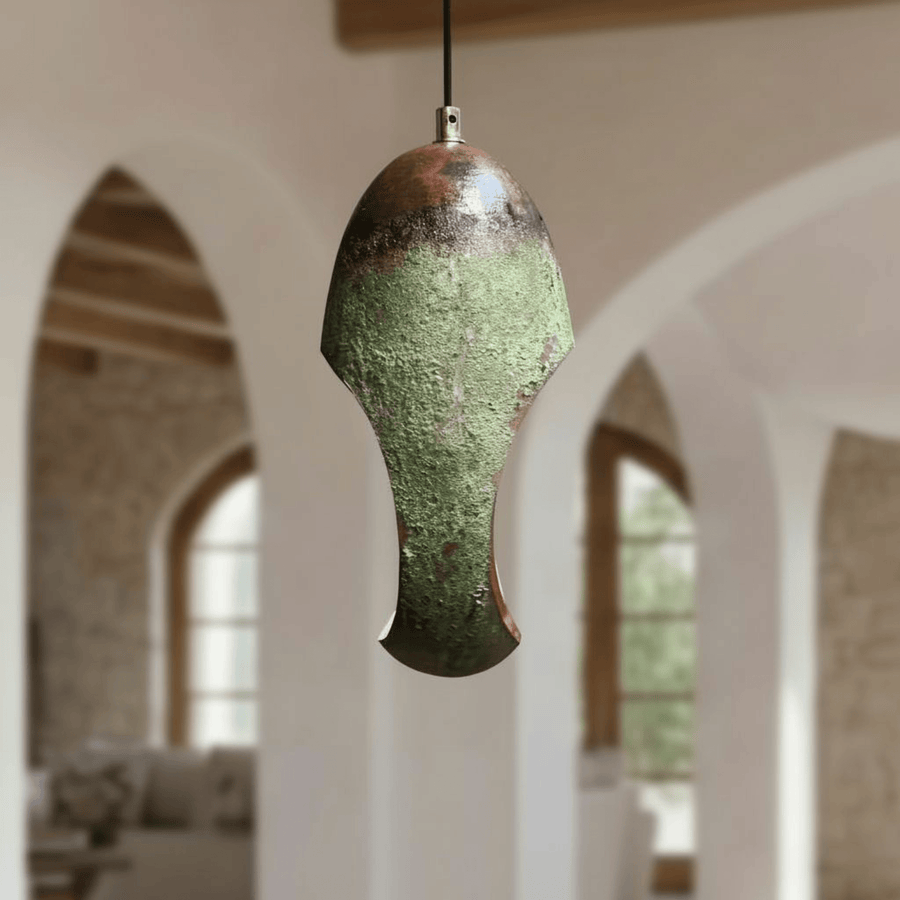 Green Patina Copper Pendant – Oval Cutout Ceiling Light for Rustic Decor pendant light for kitchen islands, dining rooms, vanities, and warm artisan interiors - view 1