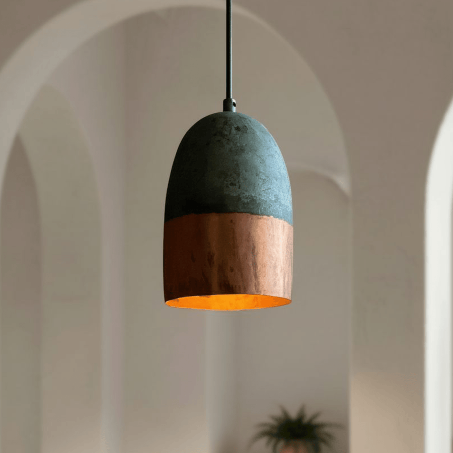 Green patina copper pendant ceiling light for vintage dining rooms and bars — Brass For Homes