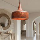 Detail shot of flared copper dome pendant hammered surface – artisan craftsmanship – Brass For Homes