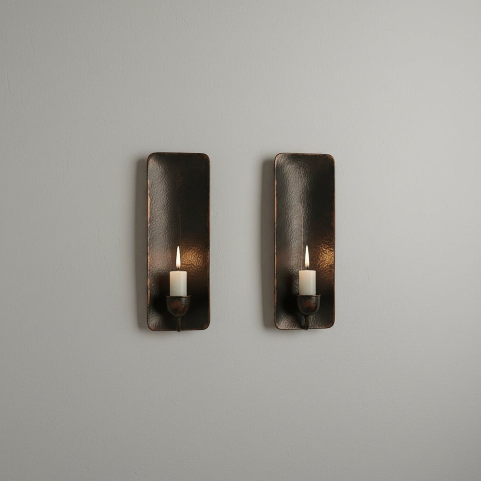 Handcrafted Aged Copper Wall Candle Sconce – Moroccan Artisan Holder Home Decor product photo