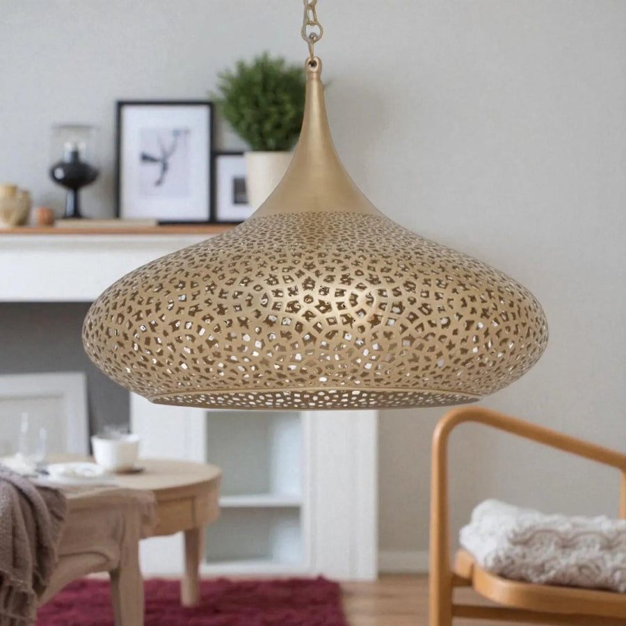 Handcrafted Brass Pendant Light – Moroccan Engraved Ceiling Lamp pendant light for kitchen islands, dining rooms, vanities, and warm artisan interiors - view 1