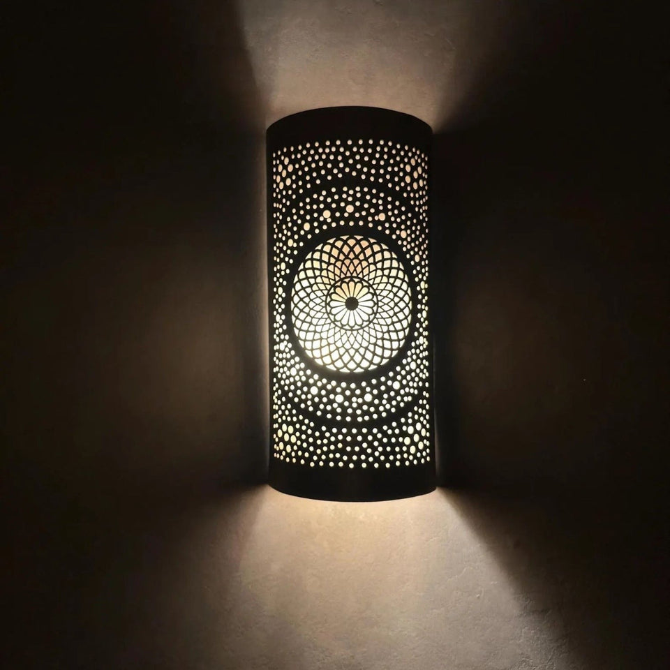 Handcrafted Cylindrical Brass Wall Lamp – Moroccan Filigree Sconce pendant light for kitchen islands, dining rooms, vanities, and warm artisan interiors - view 1