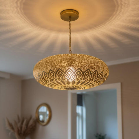 Brass Teardrop Pendant Light – Pierced Moroccan-Style Ceiling Lamp Pendant Lighting product photo