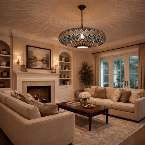 Handmade Moroccan brass pendant lamp with exotic pierced design – Brass For Homes