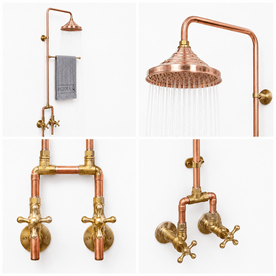 Luxury Copper Outdoor Shower with Rainfall Head – Solid Brass & Copper System shower system for primary bathrooms, guest bathrooms, walk-in showers, and classic bath renovations - view 1