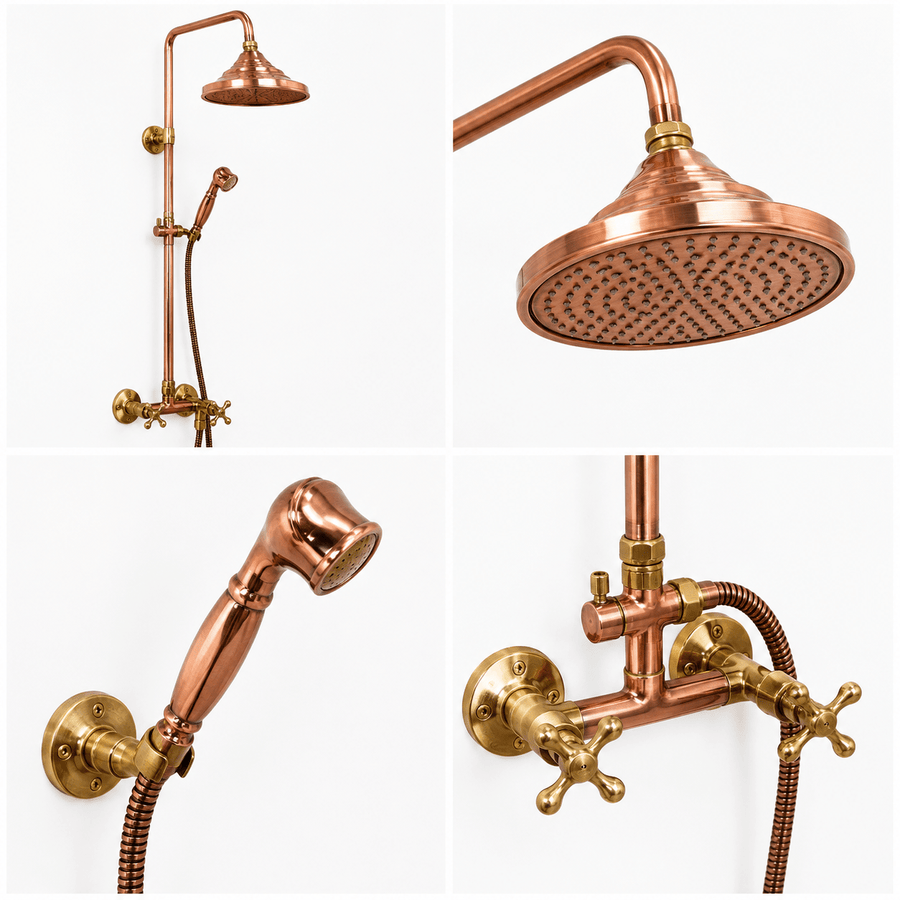 Luxury Unlacquered Solid copper shower, outdoor shower shower system for primary bathrooms, guest bathrooms, walk-in showers, and classic bath renovations - view 1