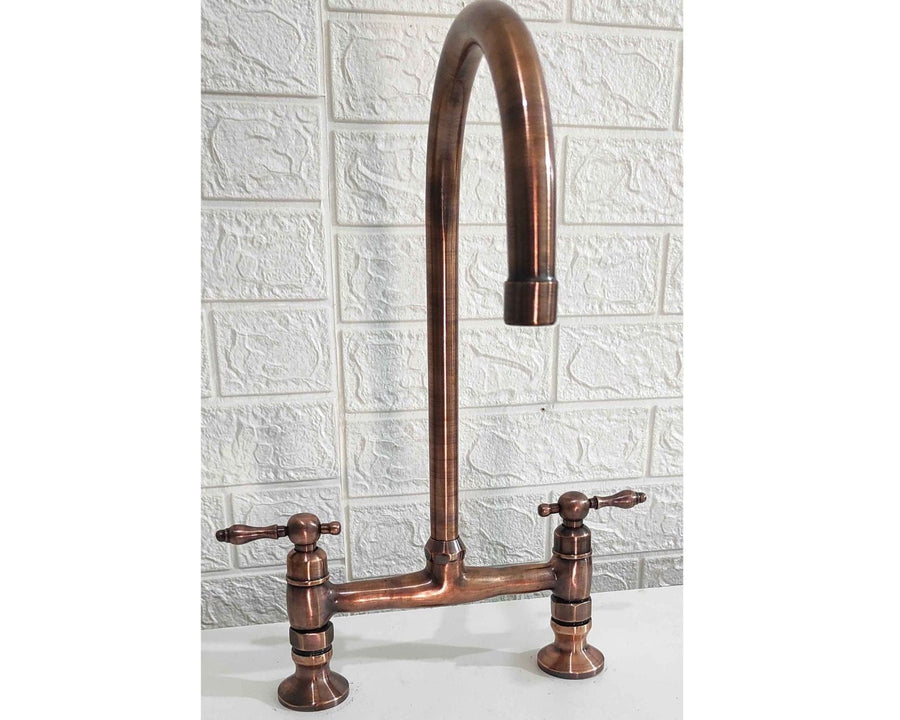 Moroccan Copper Bridge Faucet Kitchen Faucets kitchen faucet for kitchen sinks, prep sinks, bridge faucet layouts, and farmhouse kitchens - view 1