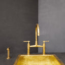 Mykonos brass bridge faucet with sprayer – three-hole installation angle