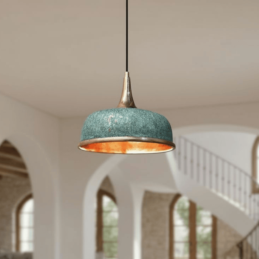 Green patina copper dome pendant oxidized farmhouse ceiling light – Brass For Homes