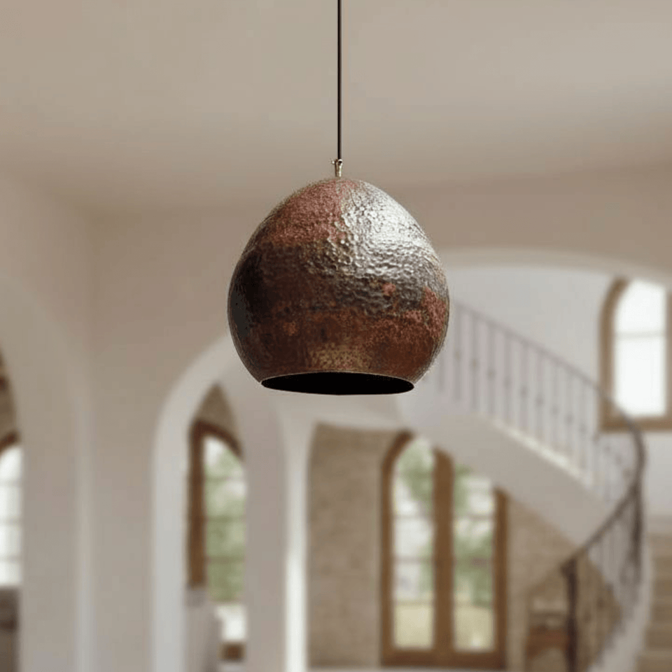 Rustic hammered copper dome pendant ceiling light for farmhouse kitchens — Brass For Homes