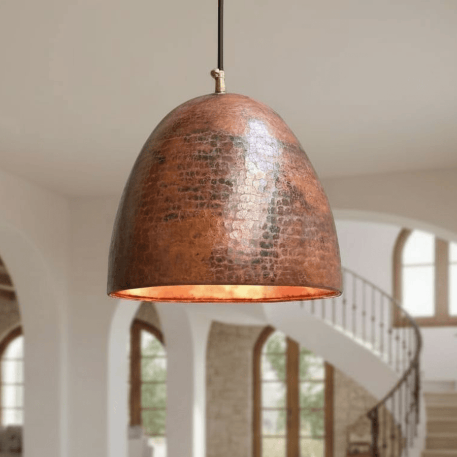 Hammered rustic copper dome pendant ceiling light – farmhouse kitchen fixture – Brass For Homes