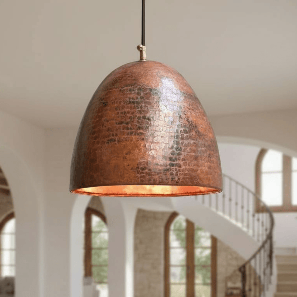 Hammered Rustic Copper Pendant – Dome Ceiling Light for Farmhouse Kitchens - Brass For Homes - 