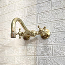 Unlacquered Brass Curved Wall Mounted faucet wall mount faucet for wall-mounted sink layouts, bathrooms, kitchens, and compact wash spaces - view 3