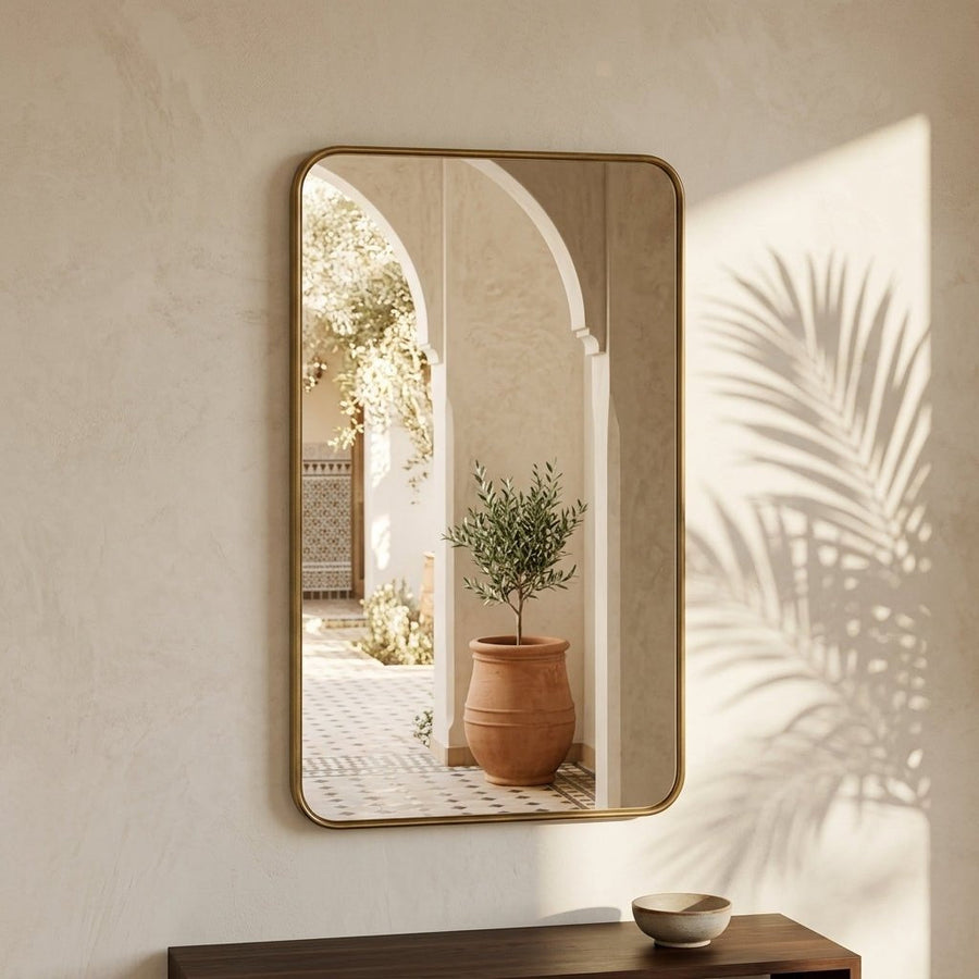 Hand-Forged Solid Unlacquered Brass Mirror wall mirror for bathrooms, entryways, dressing rooms, and decorative wall styling - view 1