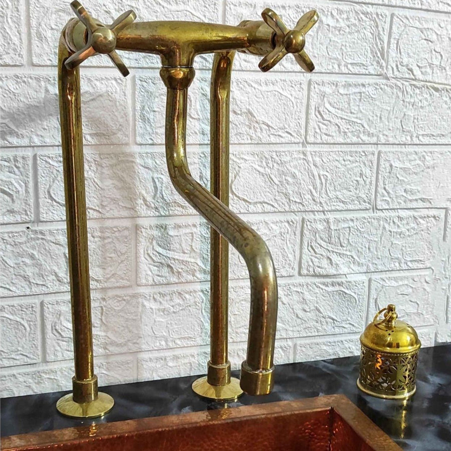 Antique Brass Kitchen Faucet With Long Legs kitchen faucet for kitchen sinks, prep sinks, bridge faucet layouts, and farmhouse kitchens - view 1
