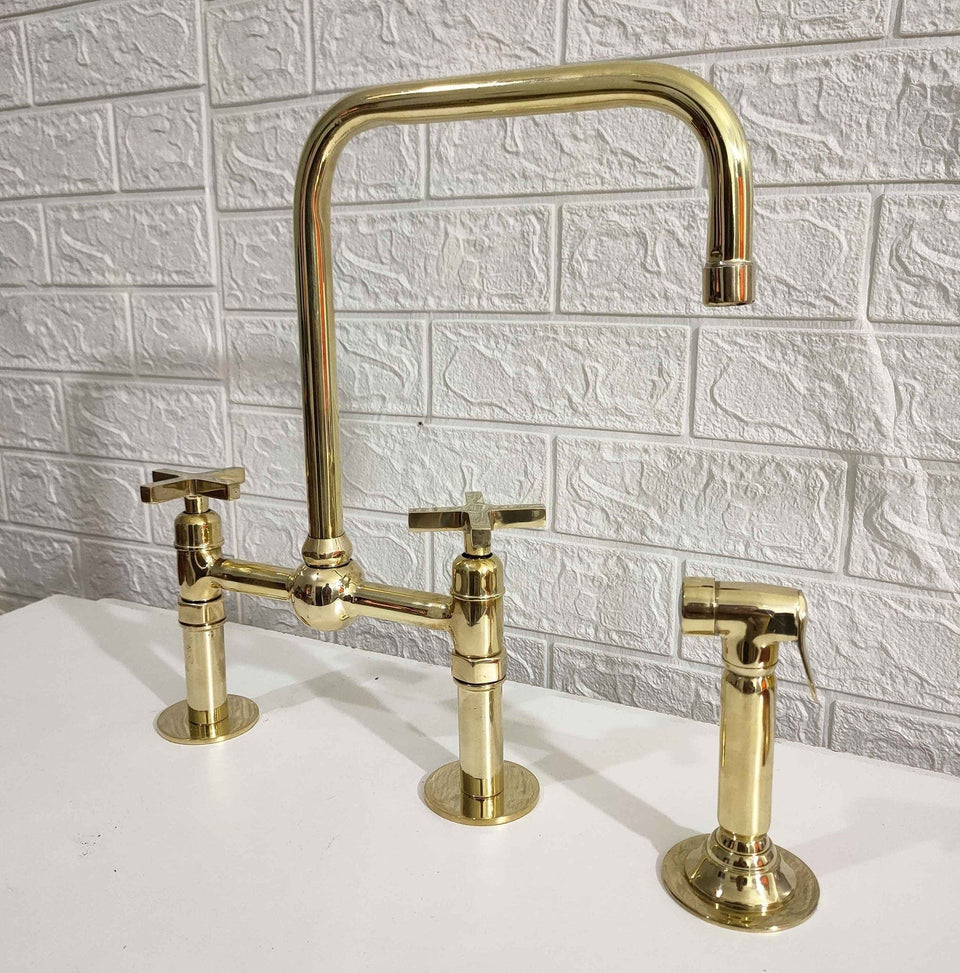 Unlacquered Brass Bridge Kitchen Faucet Kitchen Faucets product photo