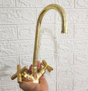 Unlacquered Brass Engraved Gooseneck Faucet bathroom faucet for bathroom vanities, powder rooms, basin sinks, and vintage-inspired wash spaces - view 1