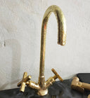 Unlacquered Brass Engraved Gooseneck Faucet bathroom faucet for bathroom vanities, powder rooms, basin sinks, and vintage-inspired wash spaces - view 3