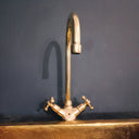 Unlacquered brass gooseneck bathroom faucet – high-arc vessel sink faucet, front view
