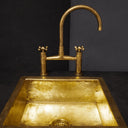 Unlacquered brass bridge faucet sprayer cross handles – side view