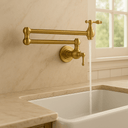 Unlacquered Brass Pot Filler – Solid Brass Wall Mount Faucet home decor accent for entryways, bathrooms, kitchens, shelves, and warm artisan interiors - view 2