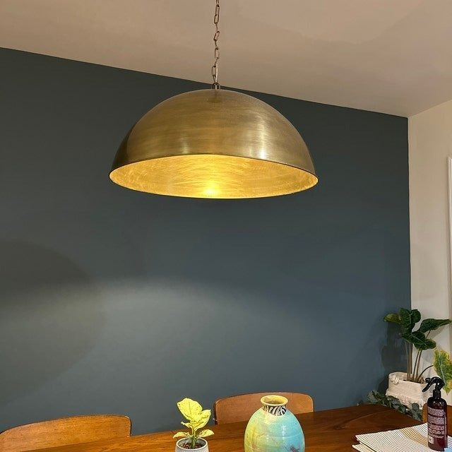Unlacquered Brass Round Pendant Light — Hand-Engraved Moroccan Dome Pendant Lighting product photo