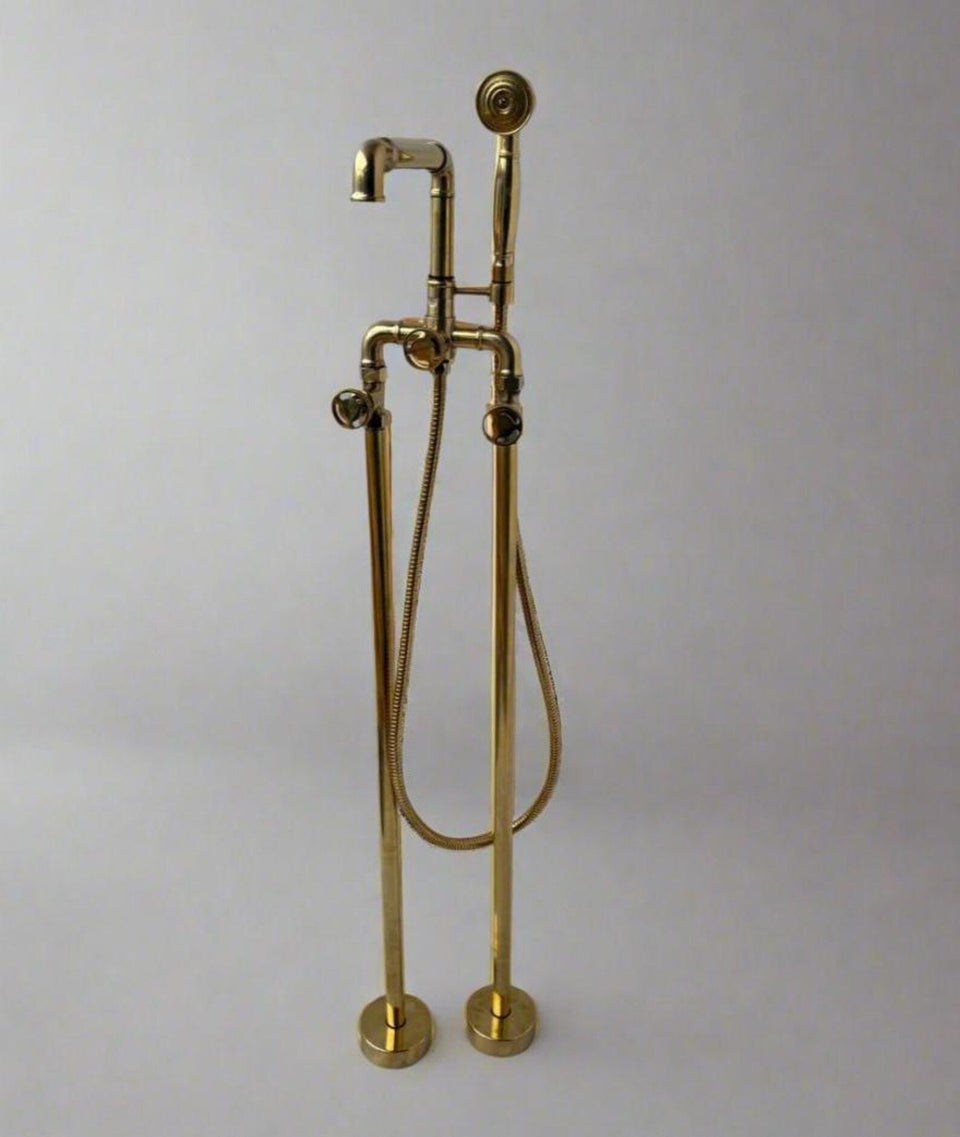 Unlacquered Brass Tub filler Faucet With Wheel Handle Shower Systems product photo