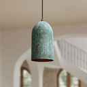 Verdigris copper cylinder pendant tall drop ceiling light oxidized finish – Brass For Homes