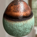 Green Patina Copper Pendant – Oval Cutout Ceiling Light for Rustic Decor - Brass For Homes - 